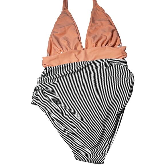 CUPSHE One Piece Swimsuit Womens XL Pink Black White Deep V-Neck Pool Swimming - Picture 4 of 6